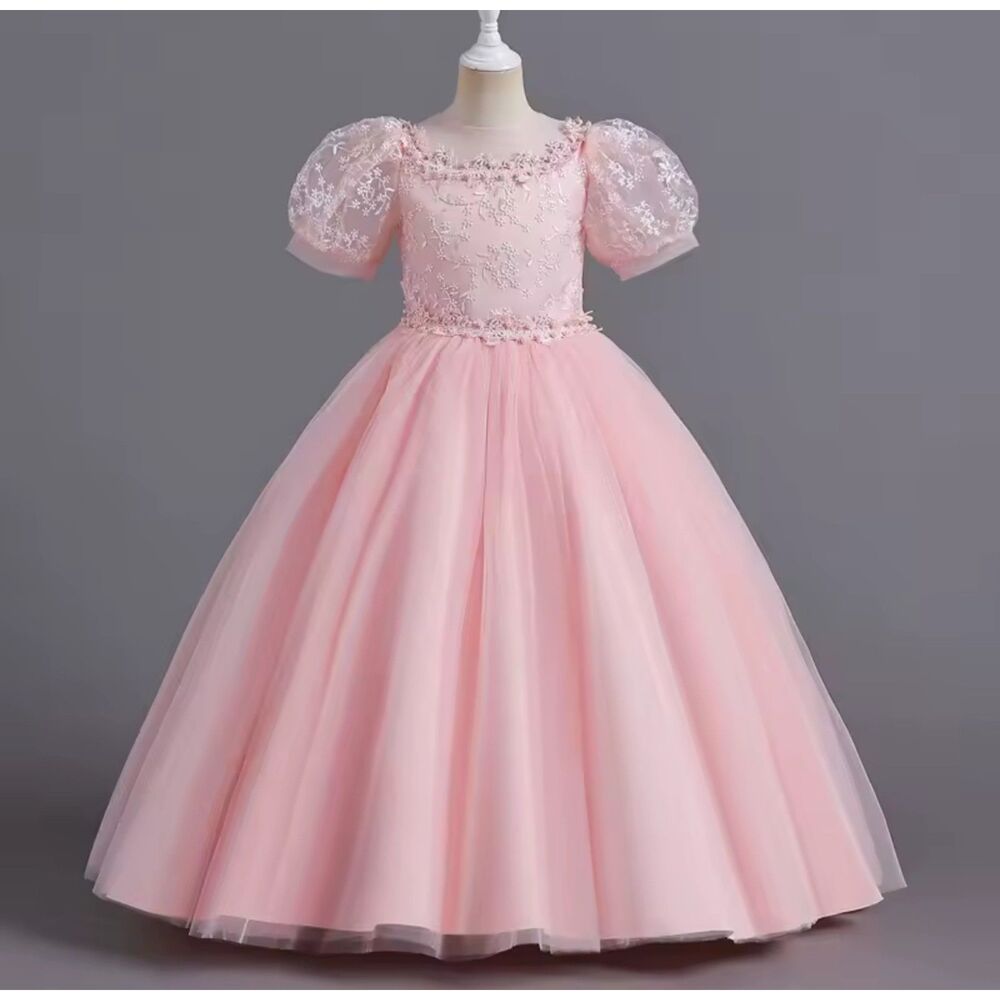 Pink tulle dress with puff sleeves size 4